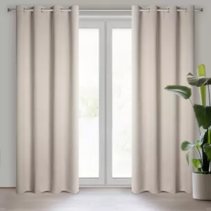 Zasłona beżowa zaciemniająca o strukturze drobnej krateczki 135x250 przelotka AMARO Eurofirany