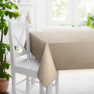 Obrus na wymiar ciemnokremowy z miękkiej półmatowej tkaniny welwetowej