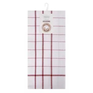 Ściereczka kuchenna 50x70 cm bawełniana kolor biały ,czerwony zdobiona kratką 200 g/m2 CHECK Eurofirany