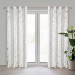 Zasłona biało, złocista zdobiona błyszczącym marmurkiem z welwetu, złote przelotki 140x250 cm przelotka MOLLY Eurofirany