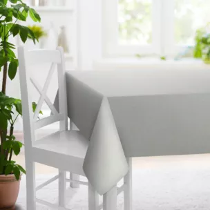 Obrus na wymiar popielaty z tkaniny blackout zaciemniającej w 100% o naturalnej strukturze