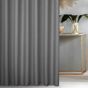 Zasłona szyta na taśmie fala popielata z gładkiej tkaniny zaciemniającej typu dimout wykończona obciążnikiem