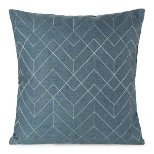 Poszewka na poduszkę 45x45 cm z geometrycznym haftem niebiesko, srebrna MILA Eurofirany