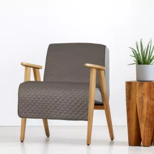 Narzuta welwetowa na fotel ciemnobeżowa 70x160 cm pikowana w geometryczny wzór metodą hot press DIMON Eurofirany