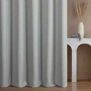 Zasłona szyta na taśmie fala popielata z tkaniny blackout zaciemniającej w 100% o naturalnej strukturze