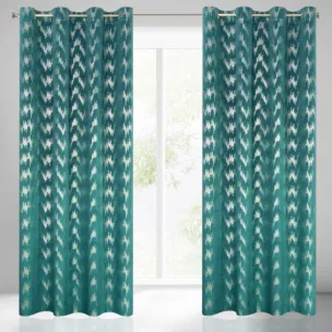 Zasłona turkusowa ze srebrnym nadrukiem z tkaniny welwetowej 140x250 cm przelotka CHILL Eurofirany