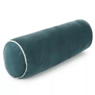 Poduszka dekoracyjna wałek 45 x 15 cm welwetowa ciemnoniebieska zdobiony kontrastującą lamówką GAJA Eurofirany