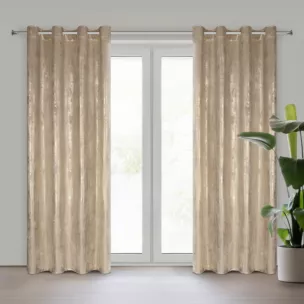 Zasłona beżowo, szampańska zdobiona błyszczącym przecieranym wzorem z welwetu 140x250 cm przelotka RENIA Eurofirany