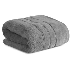 Ręcznik kąpielowy 70x140 cm bawełniany kolor stalowy z welwetową bordiurą i kontrastującymi paseczkami 500 g/m2 SIBEL Eurofirany