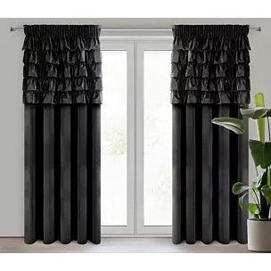 Zasłona czarna zdobiona falbanami z welwetu 140x270 cm taśma AURA Eurofirany