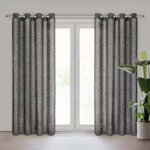 Zasłona czarna zdobiona moherową nicią z tkaniny szyfonowej 135x250 cm przelotka SELMA Eva Mingę Eurofirany