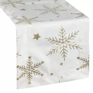 Bieżnik świąteczny 40x140 cm biało, szampański welwetowy zdobiony błyszczącym nadrukiem Eurofirany