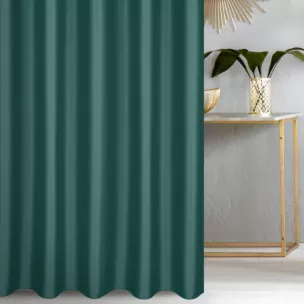 Zasłona szyta na taśmie fala turkusowa z gładkiej tkaniny zaciemniającej typu dimout wykończona obciążnikiem