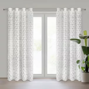 Zasłona biała zdobiona pasem aplikacji róż 3D 140x250 cm przelotka ROSES Eva Minge Eurofirany