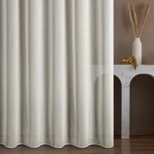 Firana szyta na taśmie 5 cm kremowa z delikatnej w dotyku etaminy, wykończonej obciążnikiem