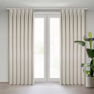 Zasłona beżowa o płóciennym splocie z efektem melanżu 80x270 cm system flex - JULA Eurofirany