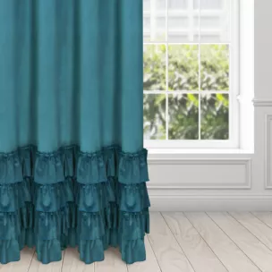Zasłona ciemnoturkusowa z welwetu zdobiona falbanami 140x250 przelotka CHARLOTTE 1 Eurofirany