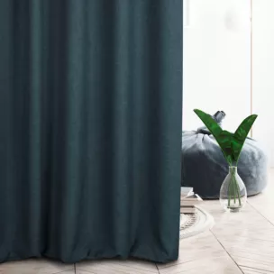 Zasłona szyta na flexach GEONOA granatowa z miękkiej tkaniny o naturalnym charakterze z widocznym ozdobnym splotem