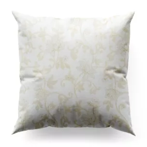 Poszewka szyta kremowo złota z gładkiej tkaniny przeplatanej błyszczącą lureksową nicią o wzorze w kwiaty