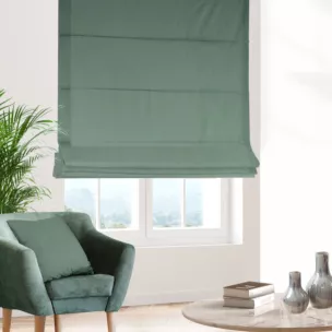 Roleta rzymska miętowa z tkaniny blackout zaciemniającej w 100% o naturalnej strukturze