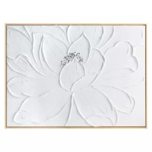 Obraz biały ręcznie malowany trójwymiarowy kwiat zdobiony kryształkami 60x90 cm Eurofirany