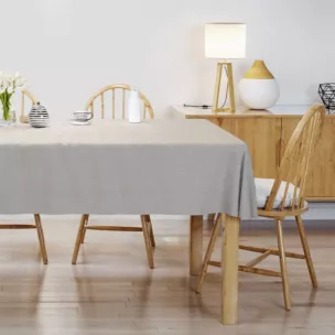 Obrus szyty srebrny z miękkiej tkaniny o naturalnym splocie w stylu ekologicznym