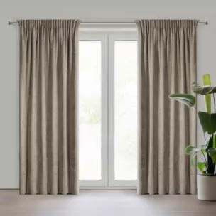 Zasłona beżowa z szenilowej tkaniny 140x270 cm taśma - VANI Eurofirany