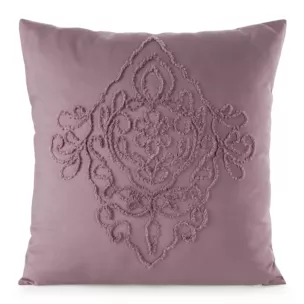 Poszewka na poduszkę 45x45 cm zdobiona ornamentową aplikacją fioletowa MIRA Eurofirany