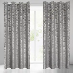 Zasłona stalowo, złota ze złotym wzorem z welwetu 140x250 cm przelotka LAURA Eurofirany