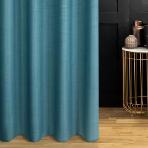 Zasłona szyta na flexach turkusowa z miękkiej tkaniny o naturalnym splocie w stylu ekologicznym