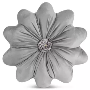 Poduszka w kształcie kwiatka o średnicy 40 cm welwetowa srebrna FLORES 5 Eurofirany