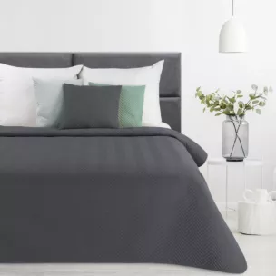 Narzuta z tkaniny o strukturze lnu grafitowa 200x220 cm pikowana w wzór jodełki LEN 3 EUROFIRANY PREMIUM