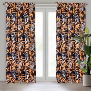 Zasłona czarno, ruda w stylu botanic z welwetu 140x270 taśma ZOJA Pierre Cardin Eurofirany