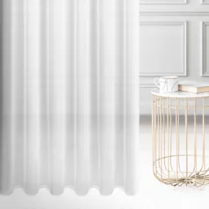 Firana szyta na taśmie fala biała z miękkiej tkaniny o perłowym połysku, wykończona obciążnikiem