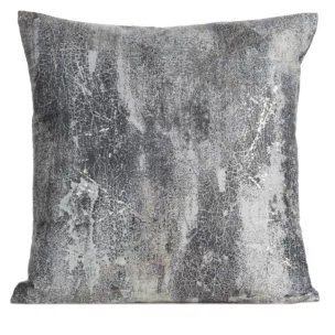Poszewka na poduszkę 45x45 cm welwetowa zdobiona metalicznym wzorem srebrna ESTER Eurofirany