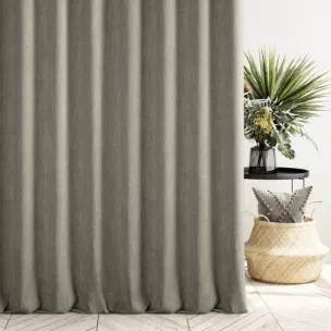 Zasłona szyta na taśmie 5 cm jasnobrązowa z tkaniny o naturalnym splocie z efektem melanżu