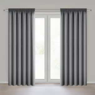 Zasłona stalowa 100% zaciemniająca o naturalnym widocznym splocie 140x270 cm taśma - ZOEY Eurofirany