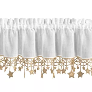 Zazdrostka świąteczna biało, złota z etaminy zdobiona luźno zwisającymi gwiazdkami 30x150 cm tunel - XMAS Eurofirany
