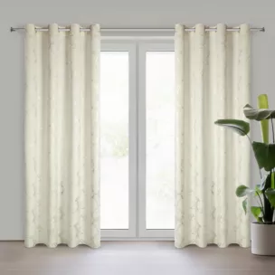 Zasłona kremowo, szampańska welwetowa zdobiona błyszczącym nadrukiem 140x250 cm przelotka - RAJA Eurofirany