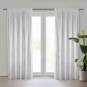 Zasłona biało, srebrna welwetowa z przecieranym błyszczącym nadrukiem 135x270 cm taśma - AVENA Eurofirany