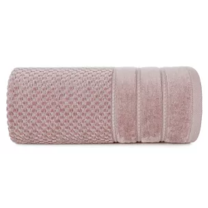 Ręcznik kąpielowy 50x90 cm bawełniany kolor ciemnoróżowy z ozdobną bordiurą w paseczki 500 g/m2 ADORE Eurofirany