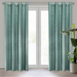 Zasłona turkusowo, złocista z lśniącą przecierką z welwetu 140x250 cm przelotka MABEL Eurofirany