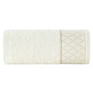Ręcznik kąpielowy 70x140 cm bawełniany kolor kremowy zdobiony wzorem geometrycznym 500 g/m2 LAYLA Eurofirany