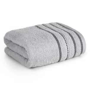 Ręcznik kąpielowy 50x90 cm bawełniany kolor srebrny zdobiony kontrastującymi pasami 500 g/m2 VENTO Eurofirany