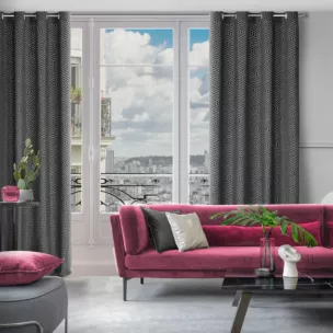 Zasłona czarna we wzór geometryczny z tkaniny welwetowej 140x250 przelotka INGA Pierre Cardin Eurofirany