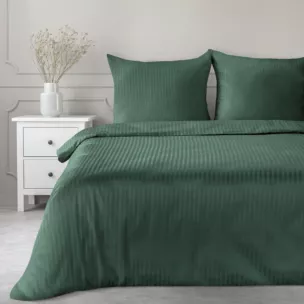 Pościel 140x200 cm satyna bawełniana kolor ciemnozielony w drobne prążki VERA Eurofirany