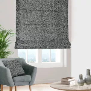 Roleta rzymska czarna z tkaniny typu bukla z efektem melanżu