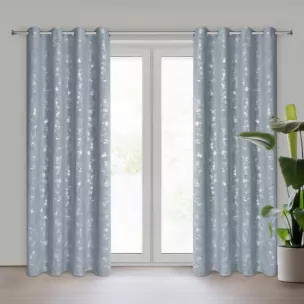 Zasłona jasnoniebieska z błyszczącym srebrzystym nadrukiem w stylu eko 140x250 cm przelotka SOLANA  Eurofirany