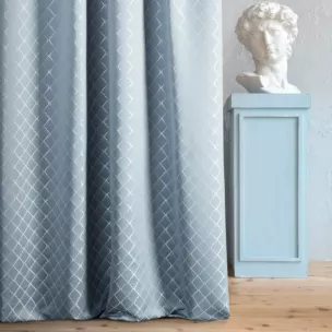 Zasłona szyta na taśmie fala LANA niebieska w elegancki wzór marokańskiej koniczyny z lekkim połyskiem