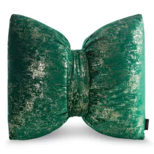 Poduszka 45x55 cm welwetowa kolor ciemnozielony w kształcie kokardy z przecieranym lśniącym nadrukiem KODARDA 1 Eurofirany